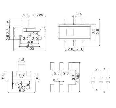 六腳小撥動(dòng)開關(guān)尺寸圖