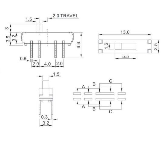 八腳撥動(dòng)開關(guān)圖紙
