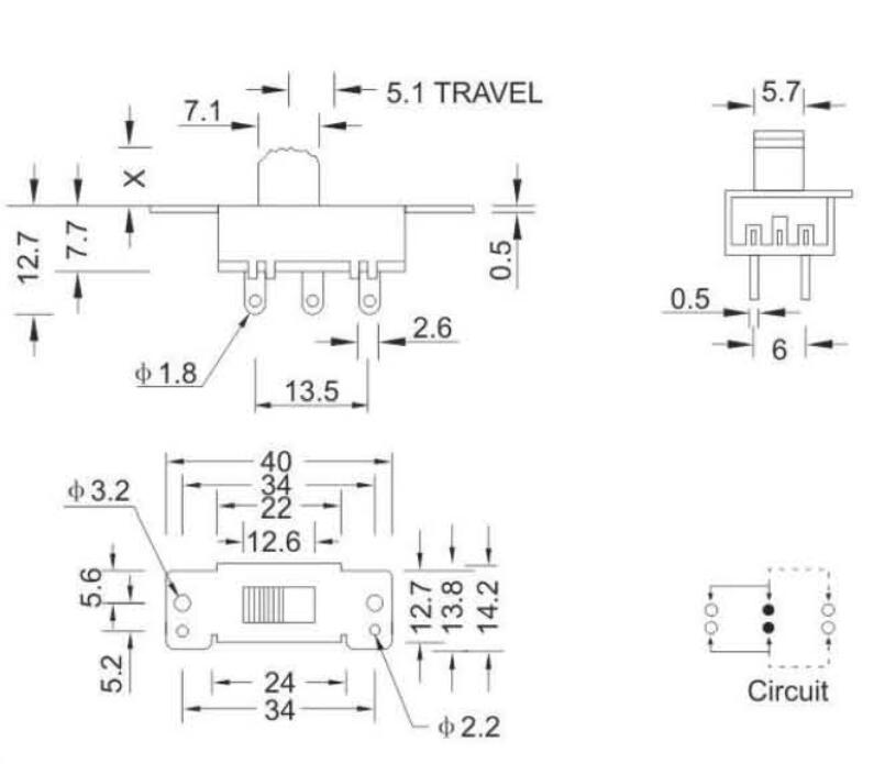 2P2T撥動(dòng)開關(guān)規(guī)格圖 2P2T撥動(dòng)開關(guān)規(guī)格圖