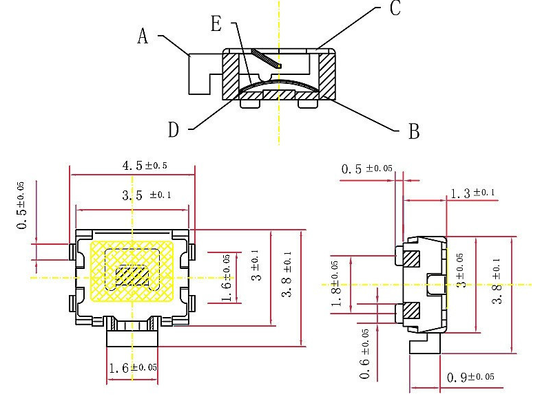 小烏龜型輕觸開關(guān)尺寸圖 小烏龜型輕觸開關(guān)尺寸圖