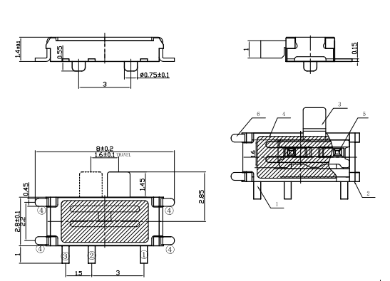 七腳撥動開關(guān)尺寸圖紙